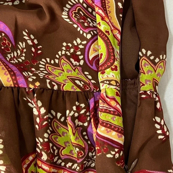 Jonathan Martin Dress Brown Green Floral Paisley Light off shoulder midi size 6 - Picture 11 of 11